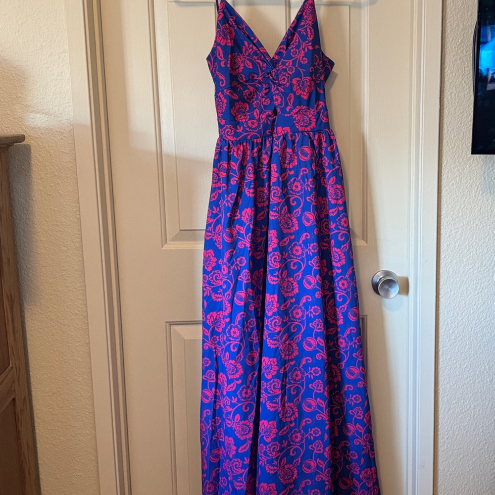Cupshe Blue Maxi Dress with Pink Floral Print